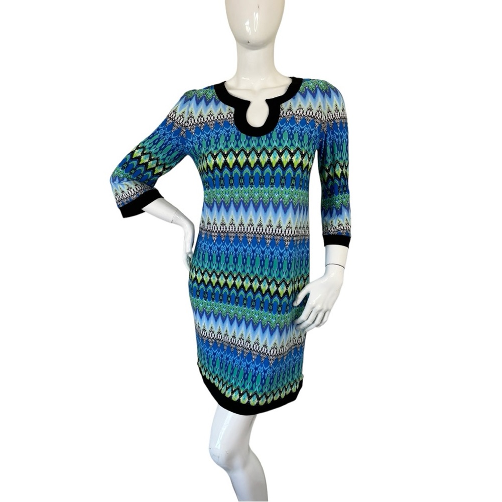 Sandra Darren Multi Color Pattern Shift Dress Str… - image 2